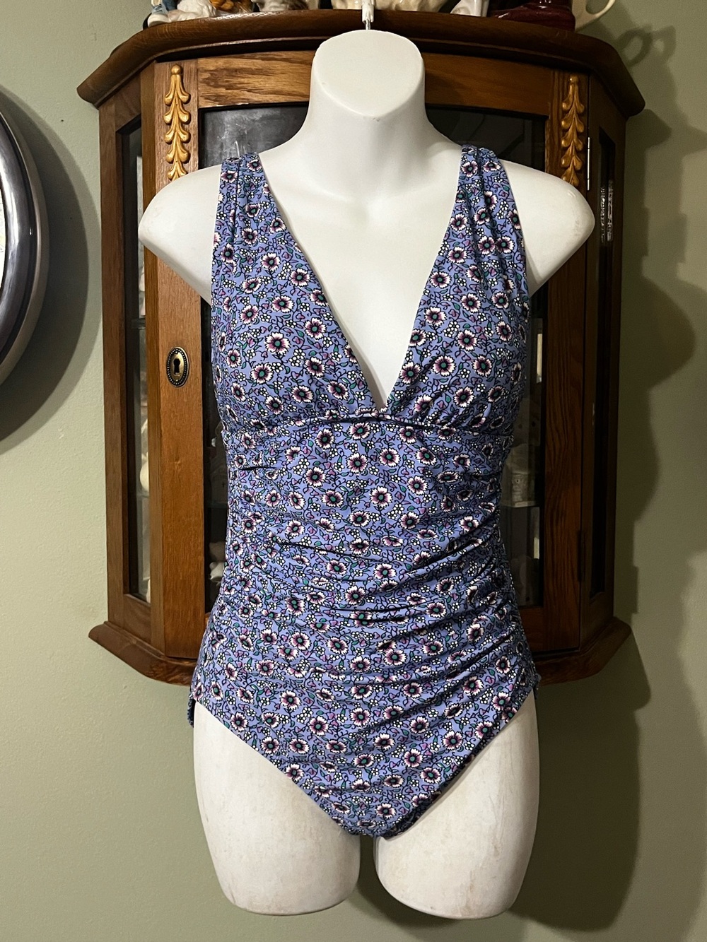 J.Crew Plunging Neckline Ruched Floral one Piece Swimsuit size Small